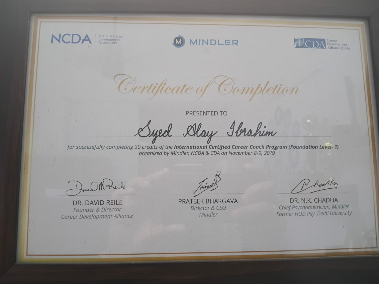 NCDA Mindler Certificate